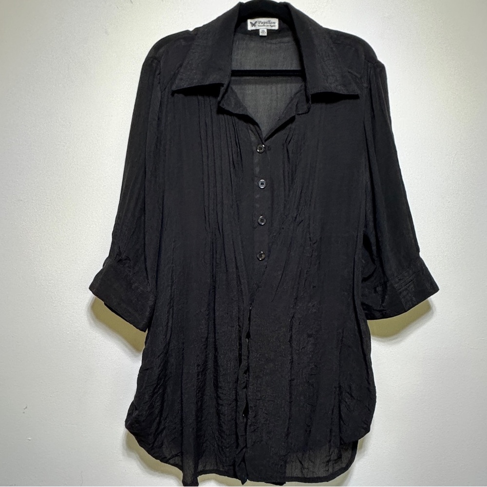 Black Button-Up Silk Tunic